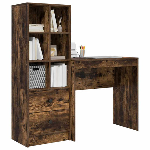 vidaXL Desk with Storage with Drawer 2 pcs Smoked Oak 80 x 40 x 76 cm