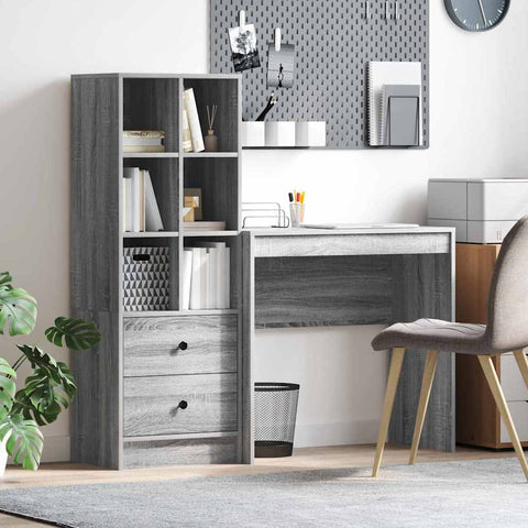 vidaXL Desk with Storage with Drawer 2 pcs Grey sonoma 80 x 40 x 76 cm