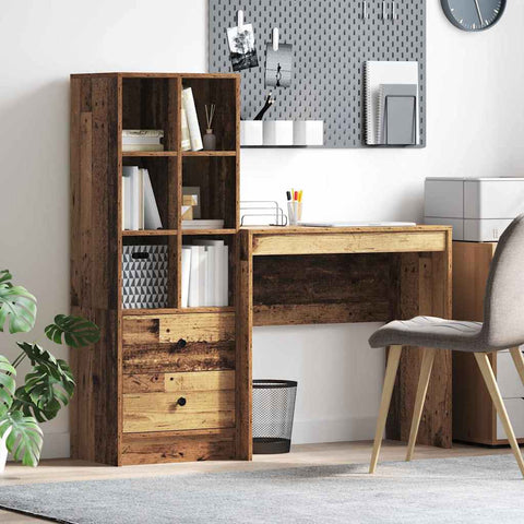vidaXL Desk with Storage with Drawer 2 pcs Old Wood 80 x 40 x 76 cm