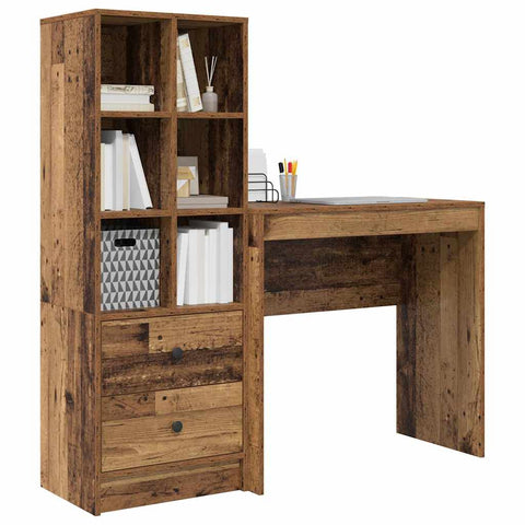 vidaXL Desk with Storage with Drawer 2 pcs Old Wood 80 x 40 x 76 cm