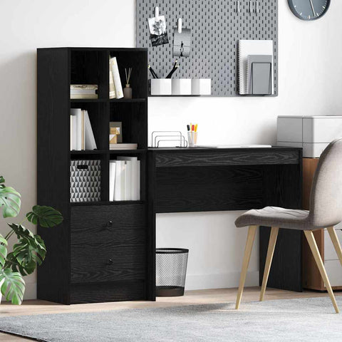 vidaXL Desk with Storage with Drawer 2 pcs Black oak 90 x 40 x 76 cm