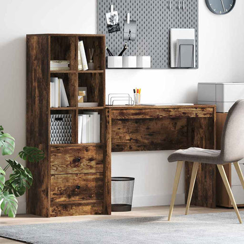 vidaXL Desk with Storage with Drawer 2 pcs Smoked Oak 90 x 40 x 76 cm