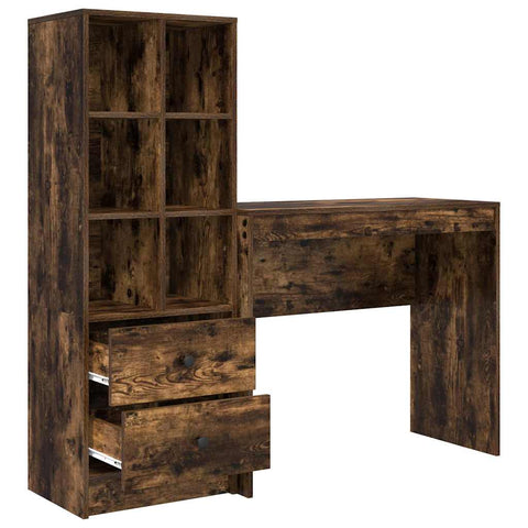 vidaXL Desk with Storage with Drawer 2 pcs Smoked Oak 90 x 40 x 76 cm
