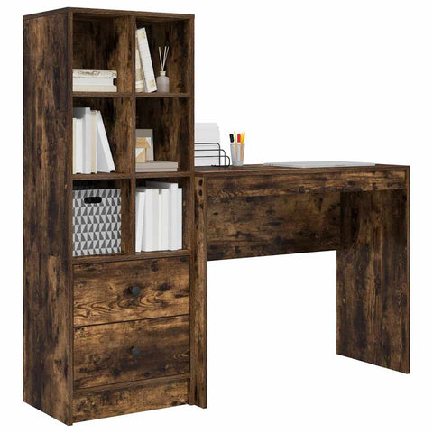 vidaXL Desk with Storage with Drawer 2 pcs Smoked Oak 90 x 40 x 76 cm