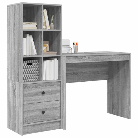vidaXL Desk with Storage with Drawer 2 pcs Grey sonoma 90 x 40 x 76 cm