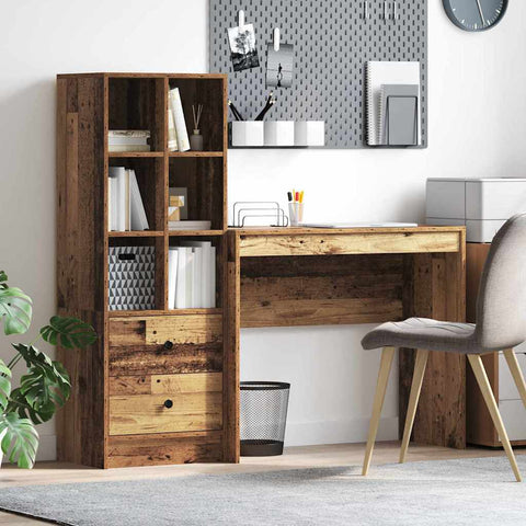 vidaXL Desk with Storage with Drawer 2 pcs Old Wood 90 x 40 x 76 cm