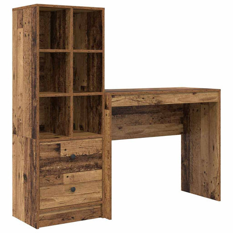 vidaXL Desk with Storage with Drawer 2 pcs Old Wood 90 x 40 x 76 cm