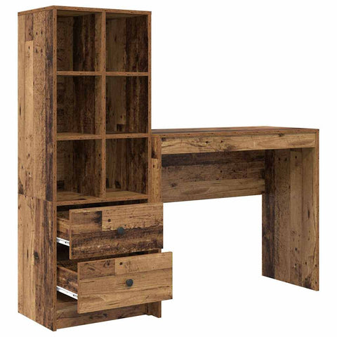 vidaXL Desk with Storage with Drawer 2 pcs Old Wood 90 x 40 x 76 cm