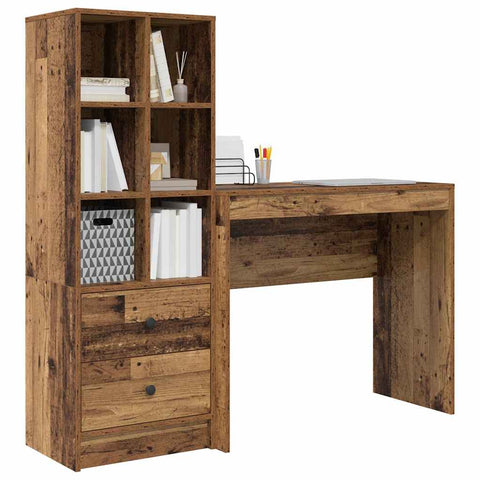 vidaXL Desk with Storage with Drawer 2 pcs Old Wood 90 x 40 x 76 cm