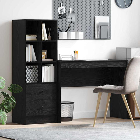 vidaXL Desk with Storage with Drawer 2 pcs Black oak 100 x 40 x 76 cm