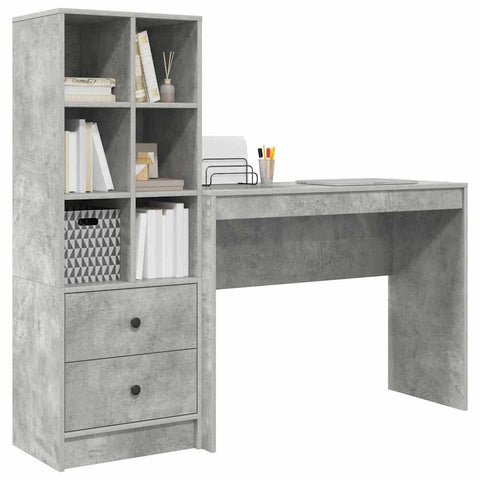 vidaXL Desk with Storage 2 pcs Concrete Grey 100 x 40 x 76 cm