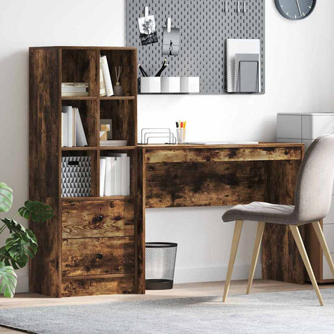 vidaXL Desk with Storage with Drawer 2 pcs Smoked Oak 100 x 40 x 76 cm