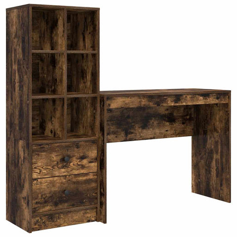 vidaXL Desk with Storage with Drawer 2 pcs Smoked Oak 100 x 40 x 76 cm