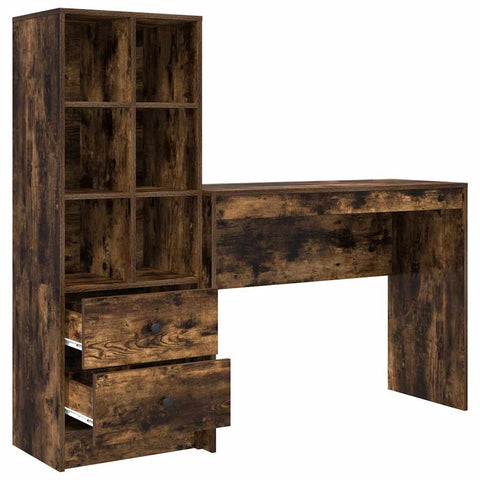 vidaXL Desk with Storage with Drawer 2 pcs Smoked Oak 100 x 40 x 76 cm
