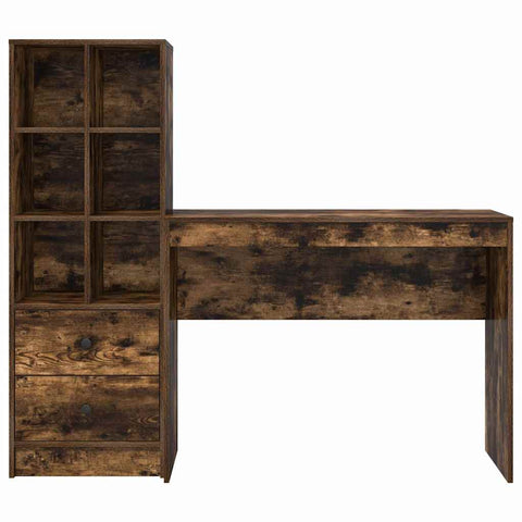 vidaXL Desk with Storage with Drawer 2 pcs Smoked Oak 100 x 40 x 76 cm