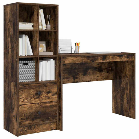 vidaXL Desk with Storage with Drawer 2 pcs Smoked Oak 100 x 40 x 76 cm