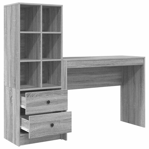 vidaXL Desk with Storage with Shelf 2 pcs Grey sonoma 100 x 40 x 76 cm