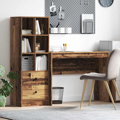 vidaXL Desk with Storage with Drawer 2 pcs Old Wood 100 x 40 x 76 cm