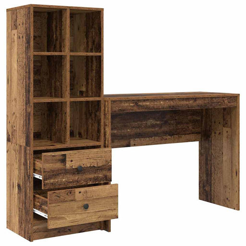 vidaXL Desk with Storage with Drawer 2 pcs Old Wood 100 x 40 x 76 cm