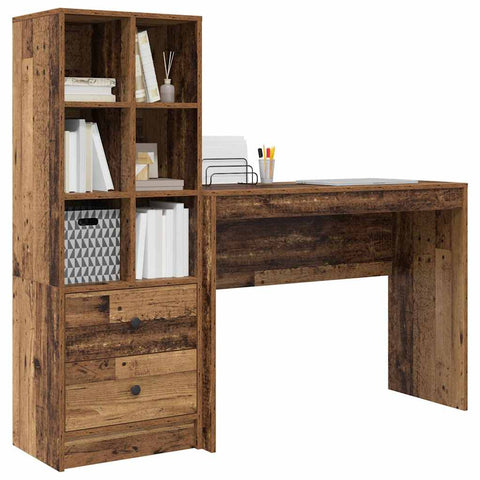 vidaXL Desk with Storage with Drawer 2 pcs Old Wood 100 x 40 x 76 cm