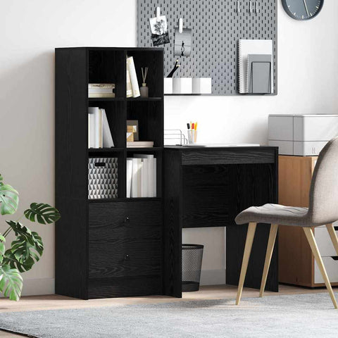 vidaXL Desk with Storage with Drawer 2 pcs Black oak 60 x 50 x 76 cm