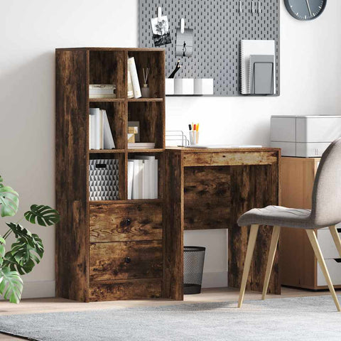 vidaXL Desk with Storage with Drawer 2 pcs Smoked Oak 60 x 50 x 76 cm