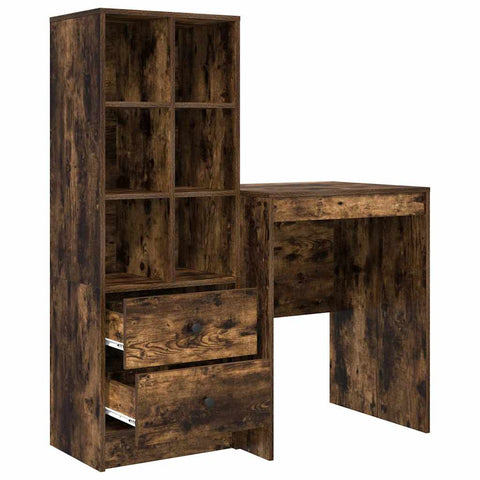 vidaXL Desk with Storage with Drawer 2 pcs Smoked Oak 60 x 50 x 76 cm
