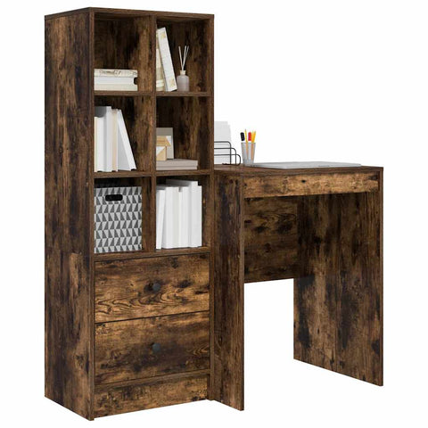 vidaXL Desk with Storage with Drawer 2 pcs Smoked Oak 60 x 50 x 76 cm