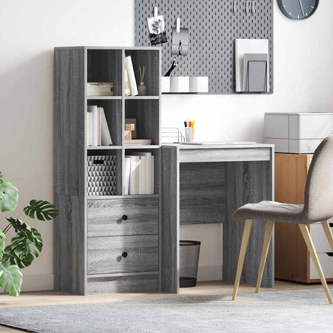 vidaXL Desk with Storage with Drawer 2 pcs Grey sonoma 60 x 50 x 76 cm