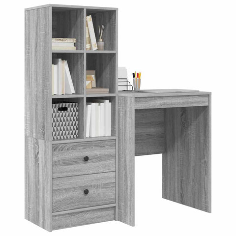 vidaXL Desk with Storage with Drawer 2 pcs Grey sonoma 60 x 50 x 76 cm