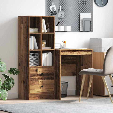 vidaXL Desk with Storage with Drawer 2 pcs Old Wood 60 x 50 x 76 cm