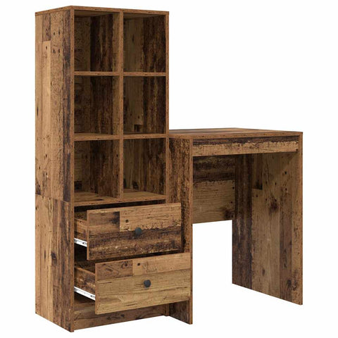 vidaXL Desk with Storage with Drawer 2 pcs Old Wood 60 x 50 x 76 cm