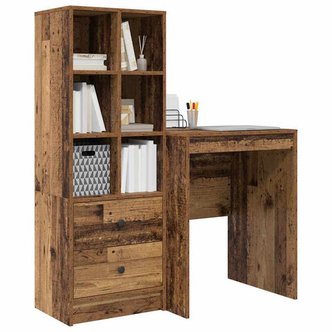 vidaXL Desk with Storage with Drawer 2 pcs Old Wood 60 x 50 x 76 cm