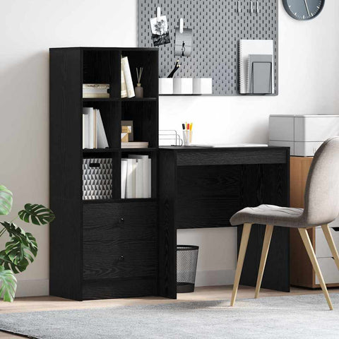 vidaXL Desk with Storage with Drawer 2 pcs Black oak 70 x 50 x 76 cm