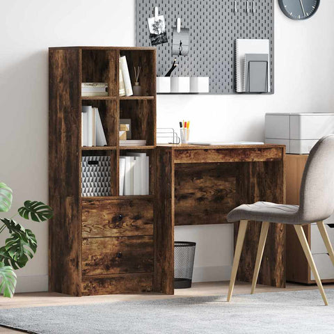 vidaXL Desk with Storage with Drawer 2 pcs Smoked Oak 70 x 50 x 76 cm