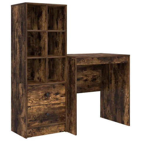 vidaXL Desk with Storage with Drawer 2 pcs Smoked Oak 70 x 50 x 76 cm
