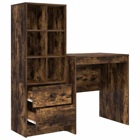 vidaXL Desk with Storage with Drawer 2 pcs Smoked Oak 70 x 50 x 76 cm