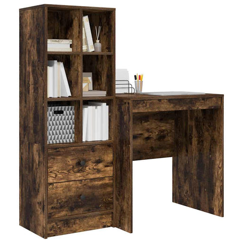vidaXL Desk with Storage with Drawer 2 pcs Smoked Oak 70 x 50 x 76 cm