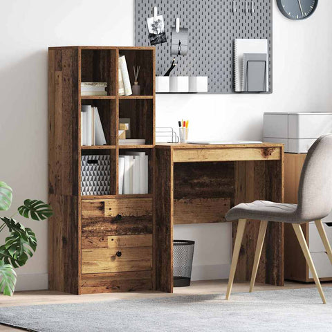vidaXL Desk with Storage with Drawer 2 pcs Old Wood 70 x 50 x 76 cm
