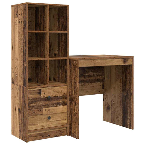 vidaXL Desk with Storage with Drawer 2 pcs Old Wood 70 x 50 x 76 cm