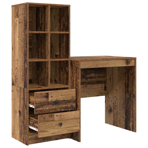 vidaXL Desk with Storage with Drawer 2 pcs Old Wood 70 x 50 x 76 cm