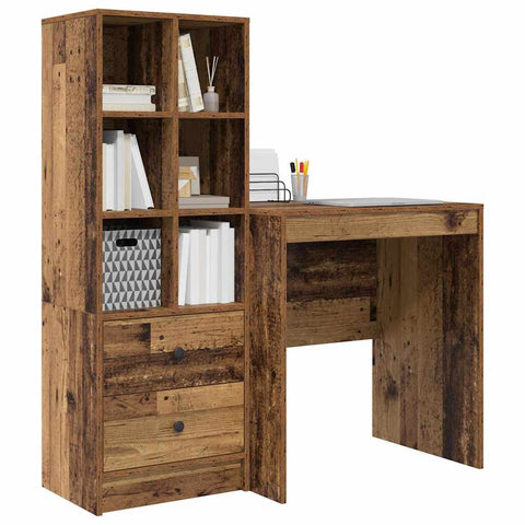vidaXL Desk with Storage with Drawer 2 pcs Old Wood 70 x 50 x 76 cm