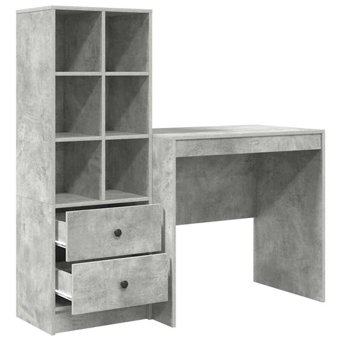 vidaXL Desk with Storage 2 pcs Concrete Grey 80 x 50 x 76 cm