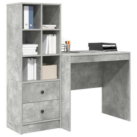 vidaXL Desk with Storage 2 pcs Concrete Grey 80 x 50 x 76 cm