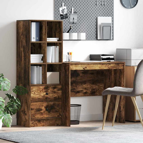vidaXL Desk with Storage with Drawer 2 pcs Smoked Oak 80 x 50 x 76 cm