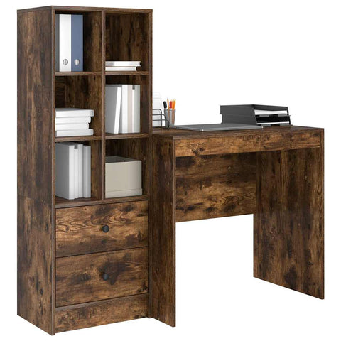 vidaXL Desk with Storage with Drawer 2 pcs Smoked Oak 80 x 50 x 76 cm