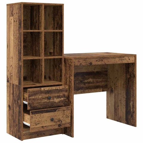 vidaXL Desk with Storage with Drawer 2 pcs Old Wood 80 x 50 x 76 cm