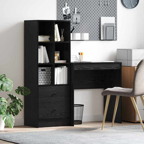 vidaXL Desk with Storage with Drawer 2 pcs Black oak 90 x 50 x 76 cm