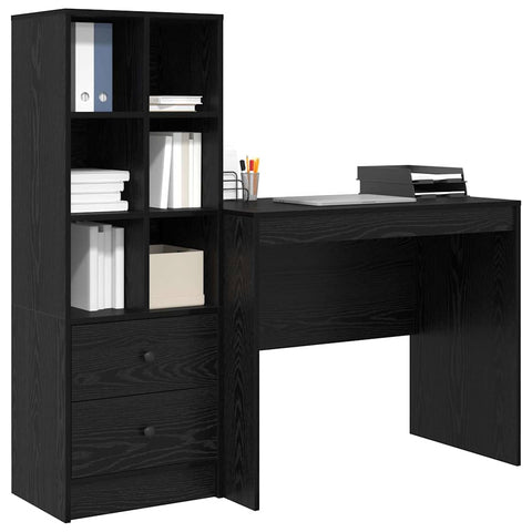 vidaXL Desk with Storage with Drawer 2 pcs Black oak 90 x 50 x 76 cm