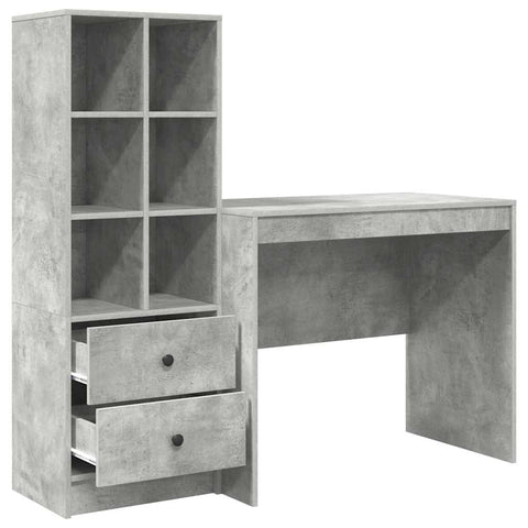 vidaXL Desk with Drawer 2 pcs Concrete Grey